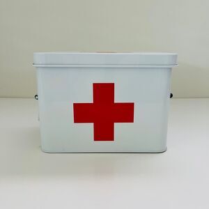 ROBELY White Red Cross Metal First Aid Emergency Supplies Storage Box